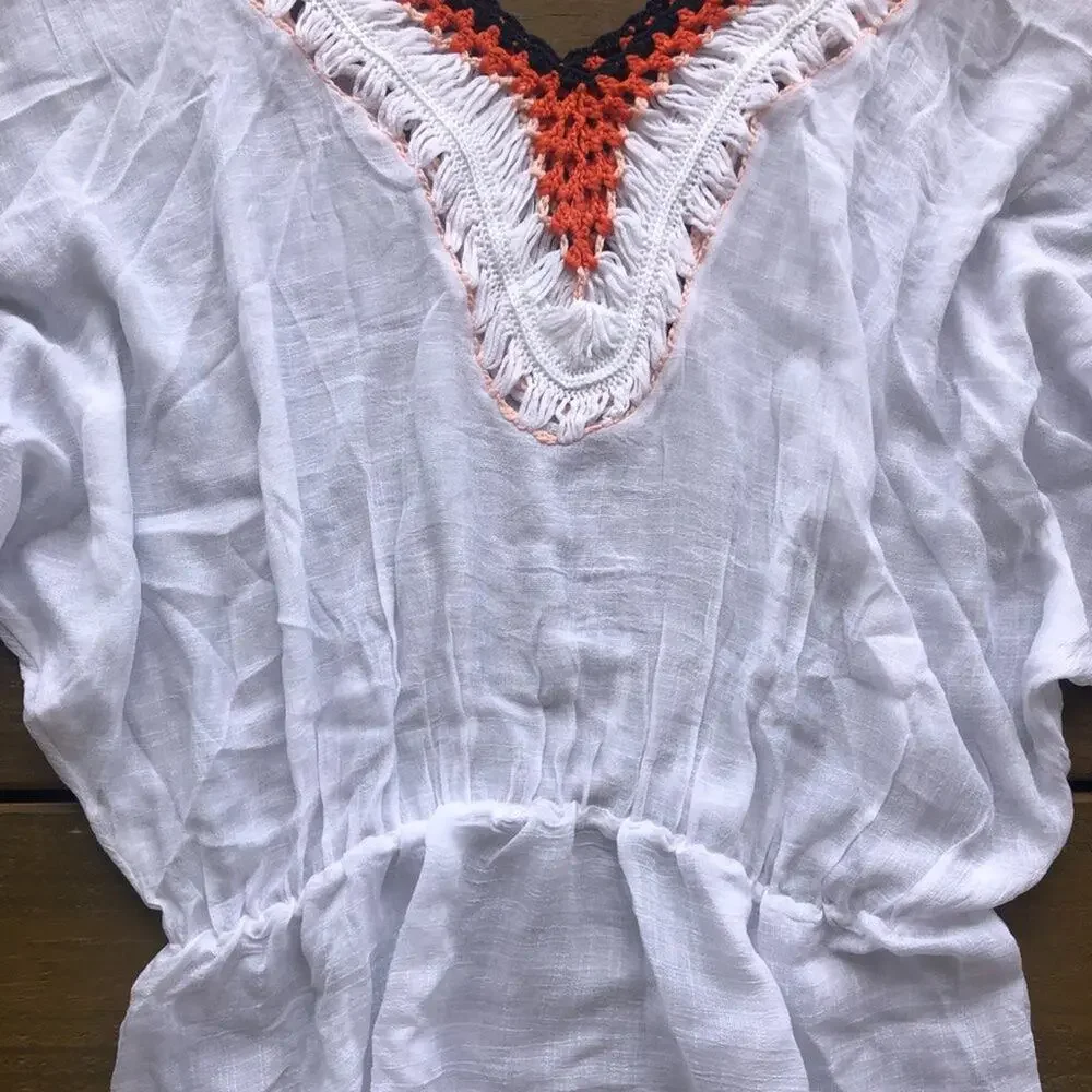 NWT Cupshe White Bathing Suit Coverup with Orange and Navy Accent